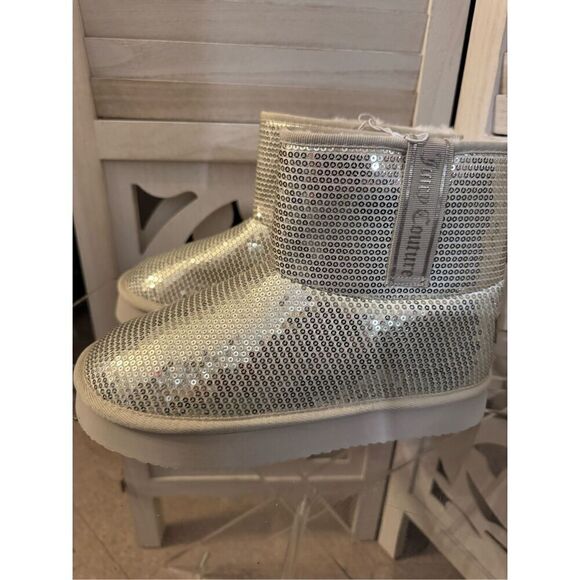 Juicy Couture platino o’clock tan gold sequin bling ugg boots 8.5 nwt - Picture 1 of 7